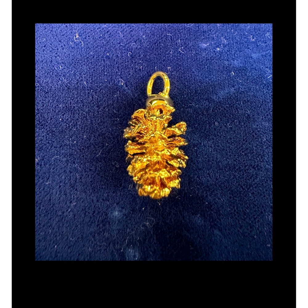 Gold Pinecone Pendant Charm Nature Inspired Textured Jewelry Gift